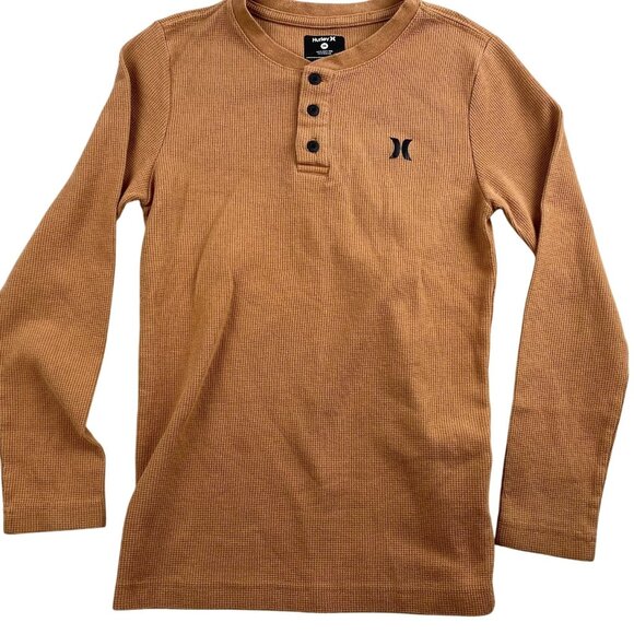 Hurley Youth Shirt Medium Brown Long Sleeve Henley Top Thermal Waffle Knit - Picture 1 of 8